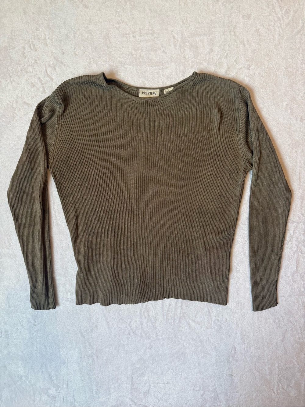 Preview Collection Olive Ribbed Crew Neck Sweater